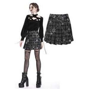 DARK IN LOVE Dolls Kill Mini Plaid Skirt KILT GOTH WHIMSY STARS Small S